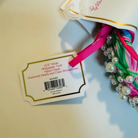 NWT ⚜️💖⚜️ Lilly Pulitzer Knotted Wide Satin Pearl Headband Coming In Hot - Picture 7 of 8